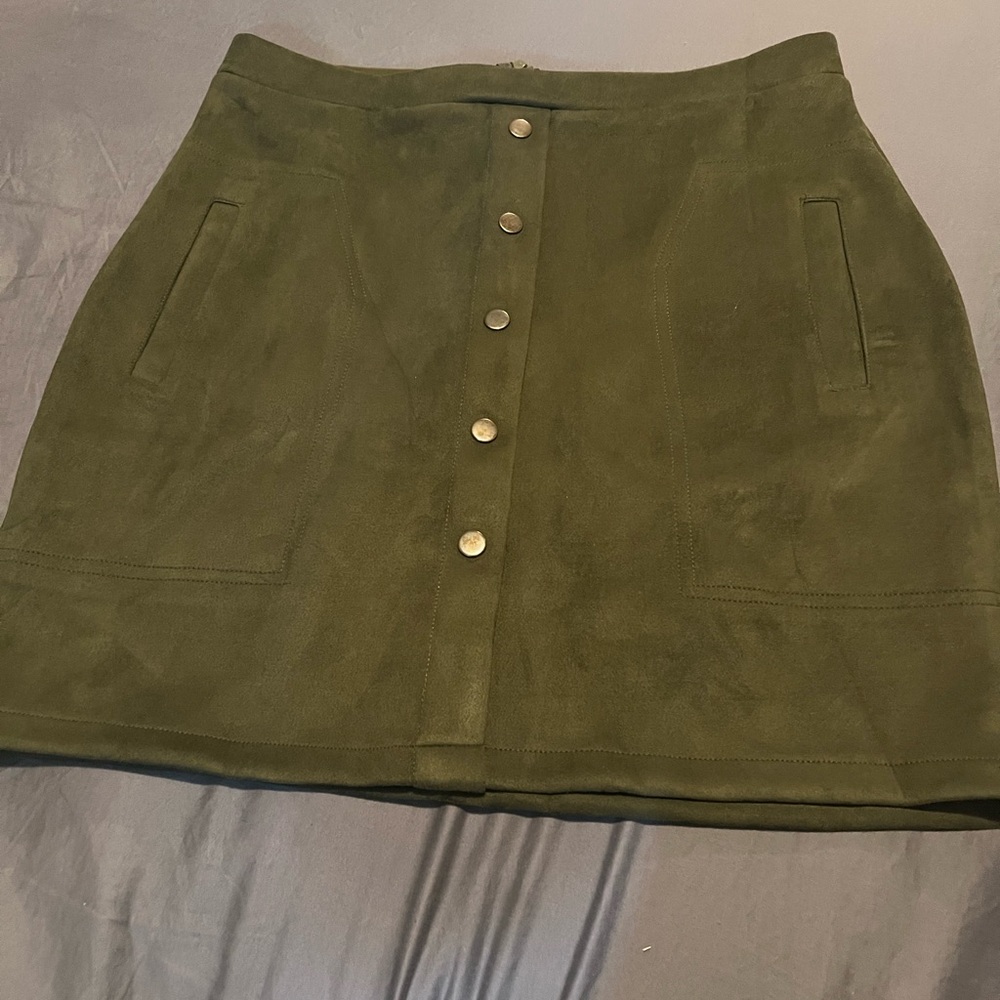 Olive Green Button-Front Skirt